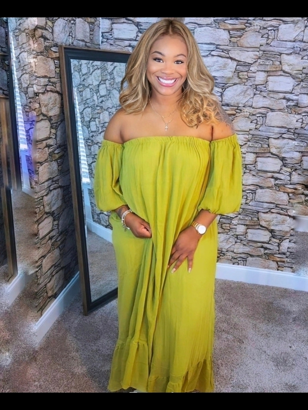 Off-Shoulder Citron Maxi Dress - Casual Women’s Summer Dress